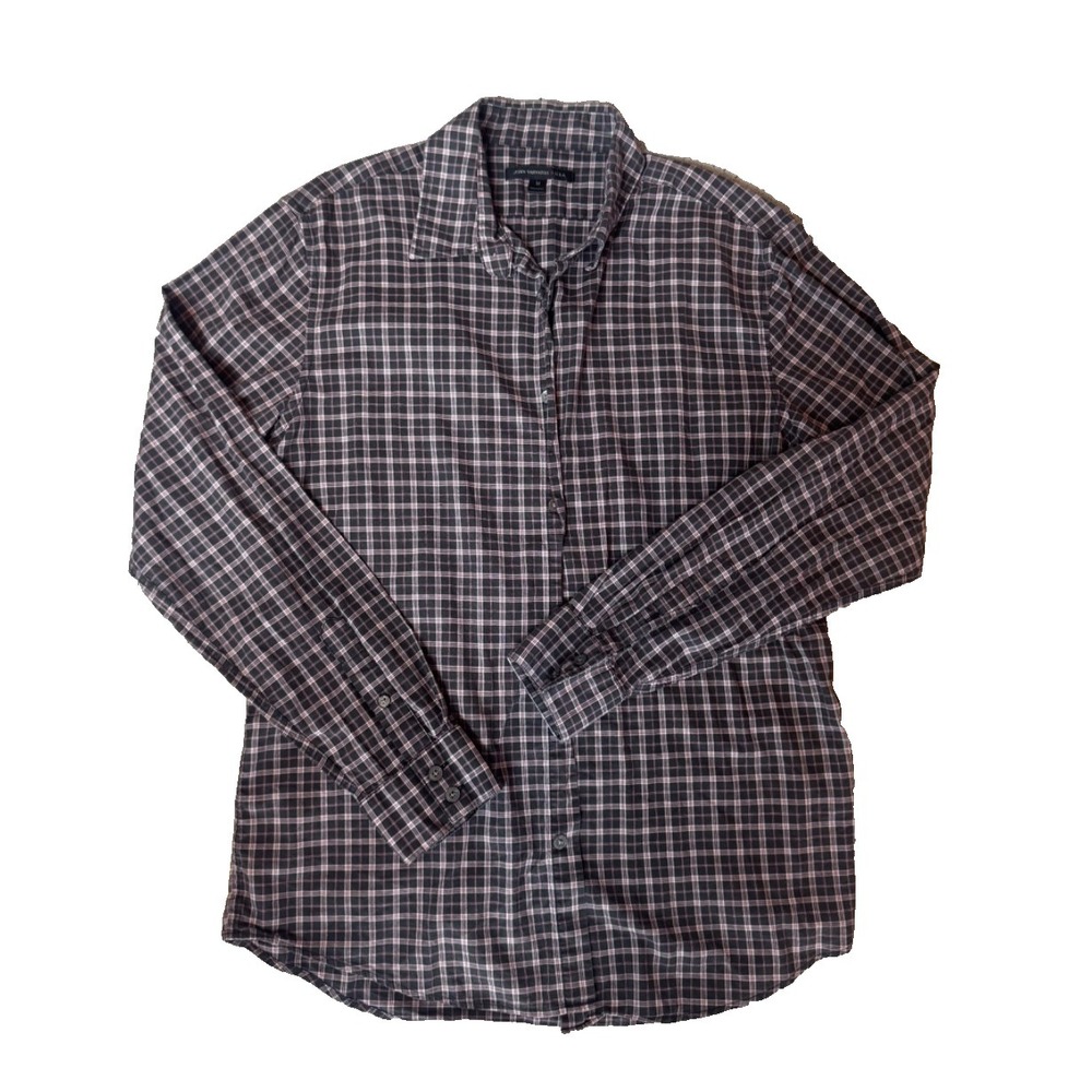 John Varvatos Men's 100% Cotton Gray/Black & Red Plaid Button Up Shirt Sz M